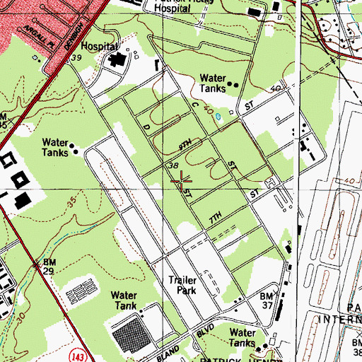 Topographic Map of Patrick Henry Commerce Center, VA