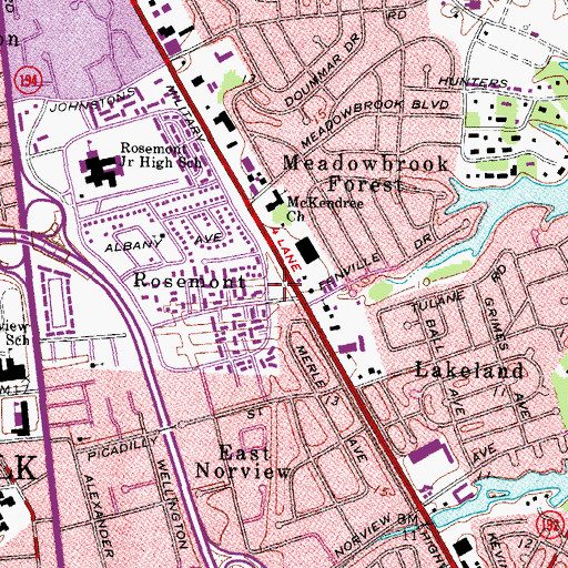 Topographic Map of Barron F Black Branch Norfolk Public Library, VA