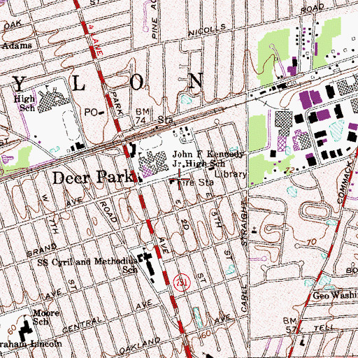 Topographic Map of Deer Park Fire Station, NY