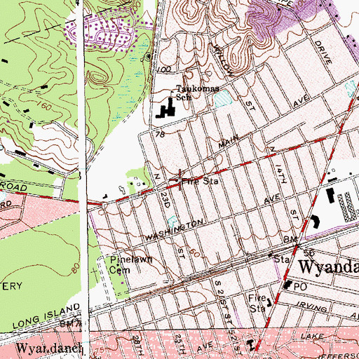 Topographic Map of Wyandanch Volunteer Fire Station, NY