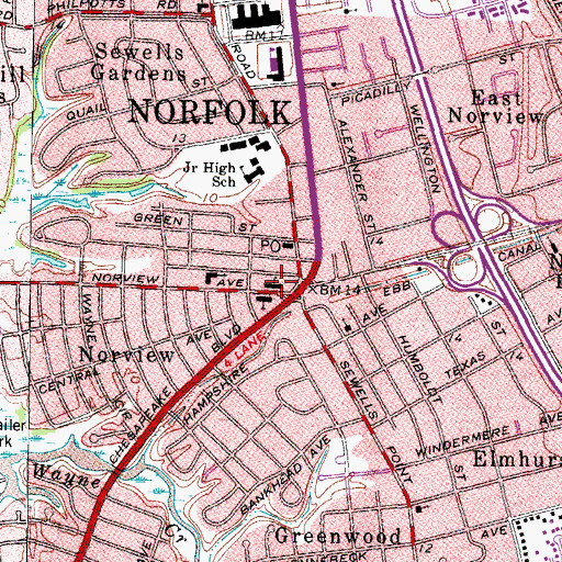 Topographic Map of Norview United Methodist Church, VA