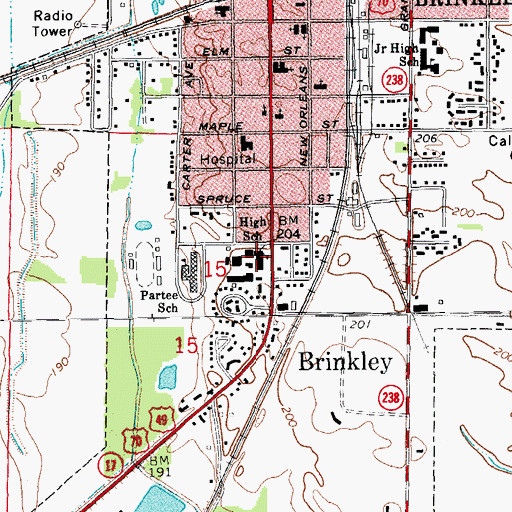 Topographic Map of Brinkley Middle School, AR