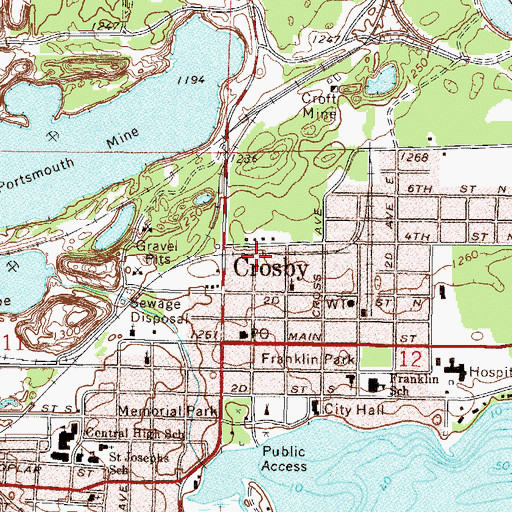 Topographic Map of Crosby Railroad Station (historical), MN
