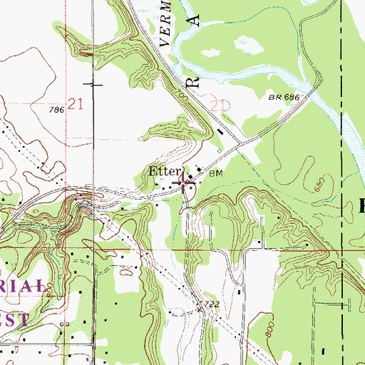Topographic Map of Etter Post Office (historical), MN
