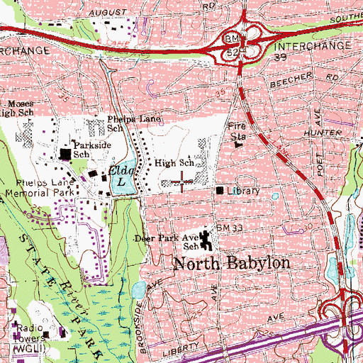 Topographic Map of North Babylon School (historical), NY