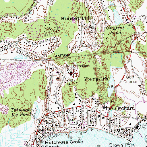 Topographic Map of Pine Orchard School, CT