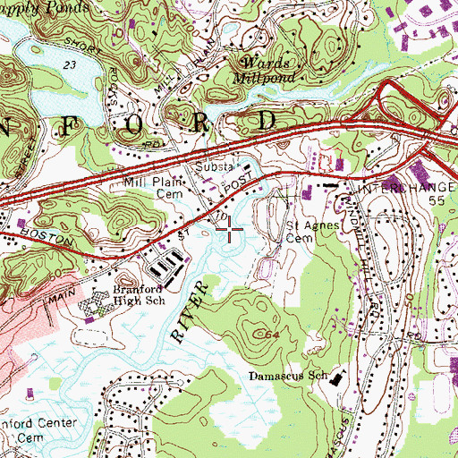 Topographic Map of Pisgah Brook, CT