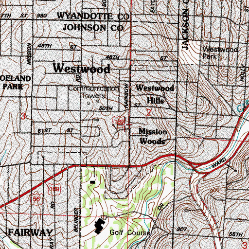 Topographic Map of Westwood Christian Church, KS