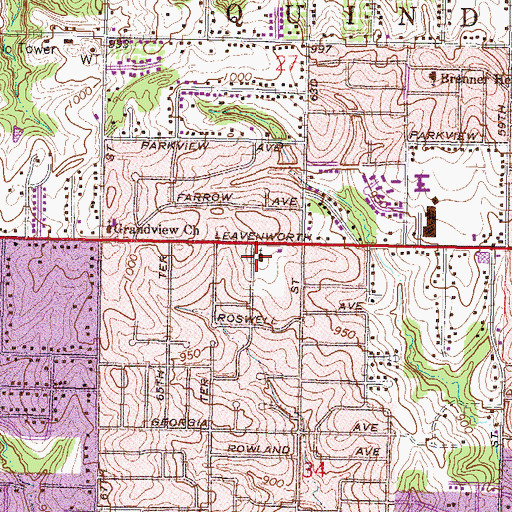 Topographic Map of Sunset Hills Christian Church, KS