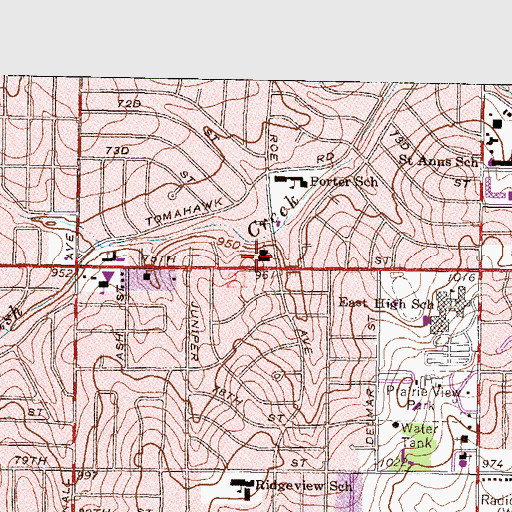 Topographic Map of Prairie Baptist Church, KS
