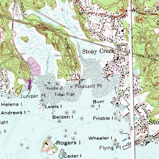 Topographic Map of Pleasant Point, CT