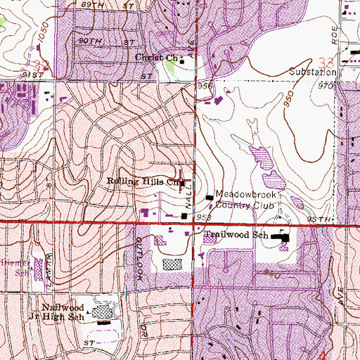 Topographic Map of Rolling Hills Presbyterian Church, KS