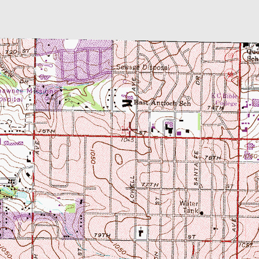 Topographic Map of North Overland Park Baptist Church, KS
