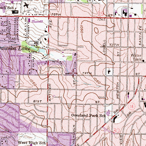 Topographic Map of Overland Park Congregation of Jehovah's Witnesses, KS