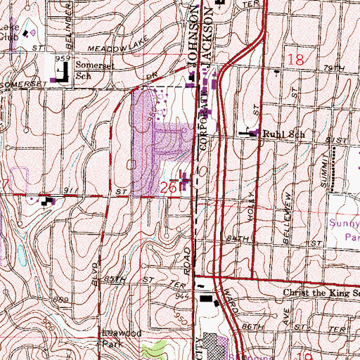 Topographic Map of Leawood Baptist Church, KS