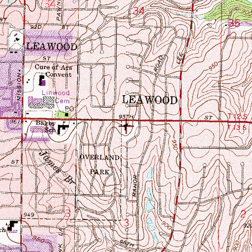 Topographic Map of Leawood United Methodist Church, KS