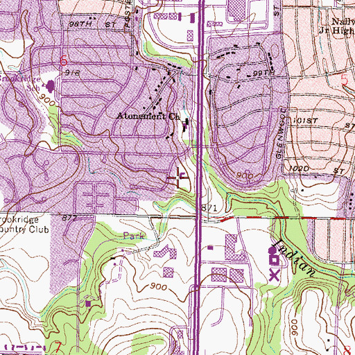 Topographic Map of Emmanuel Baptist Church of Overland Park, KS