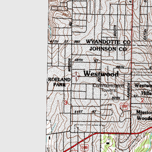 Topographic Map of Broadway Baptist Church - Shawnee Mission Kansas, KS