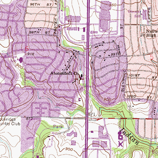 Topographic Map of Atonement Lutheran Church of Overland Park, KS