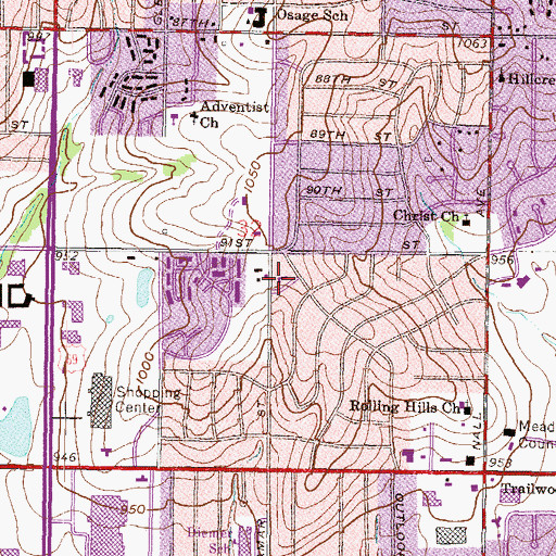 Topographic Map of Bethany Lutheran Church of Overland Park, KS