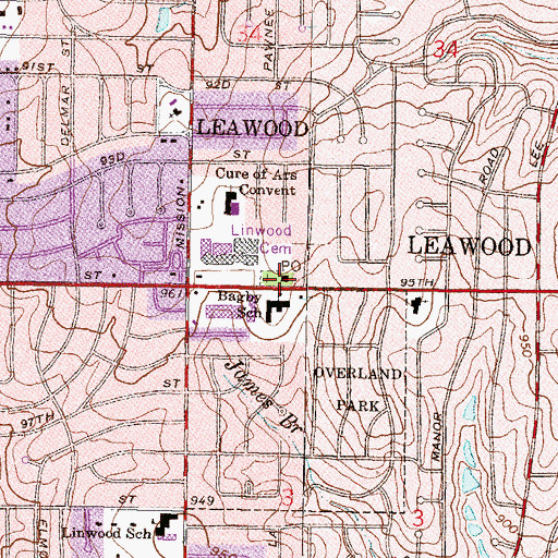 Topographic Map of Leawood Post Office, KS