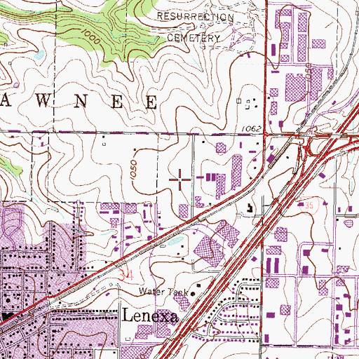 Topographic Map of Lenexa Post Office, KS