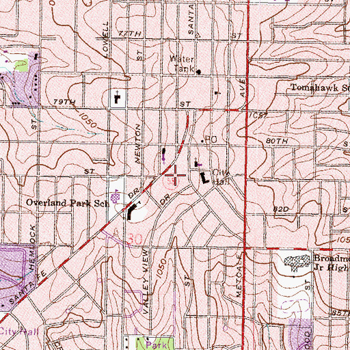 Topographic Map of Santa Fe Commons Park, KS