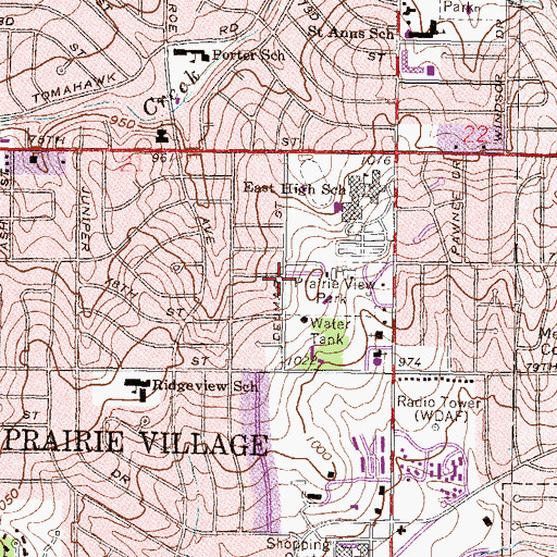 Topographic Map of Santa Fe Trail Park, KS