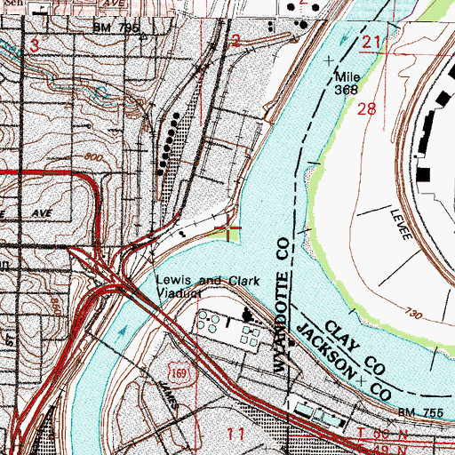 Topographic Map of Kaw Point Riverfront Park, KS