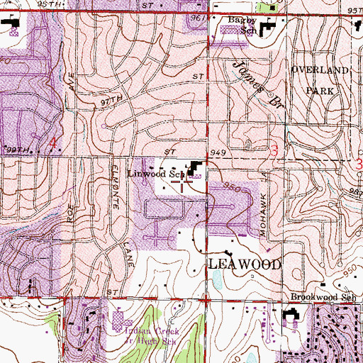 Topographic Map of Linwood Park, KS