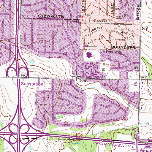 Topographic Map of Hanover Park, KS