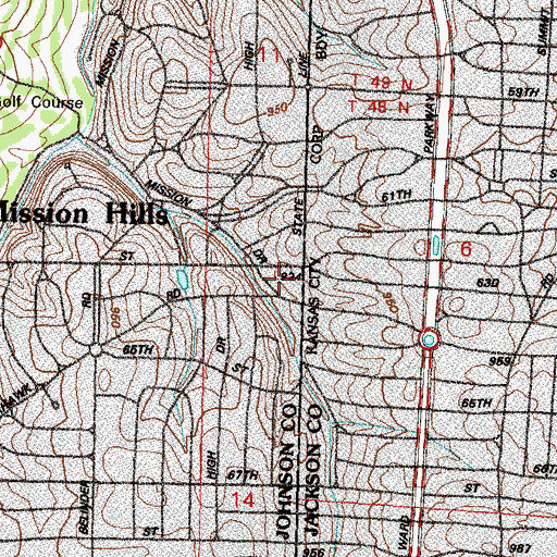 Topographic Map of Mission Hills City Hall, KS