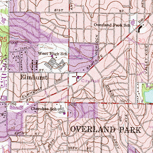 Topographic Map of Overland Park City Hall, KS