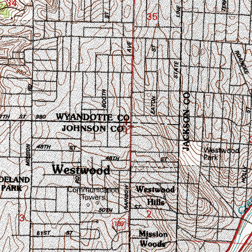 Topographic Map of Westwood City Hall, KS