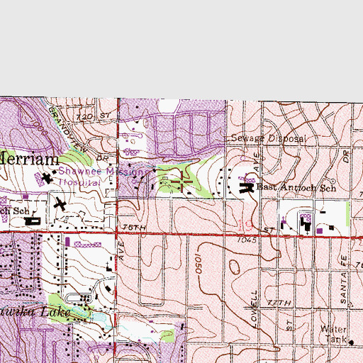 Topographic Map of Antioch Acres Park, KS