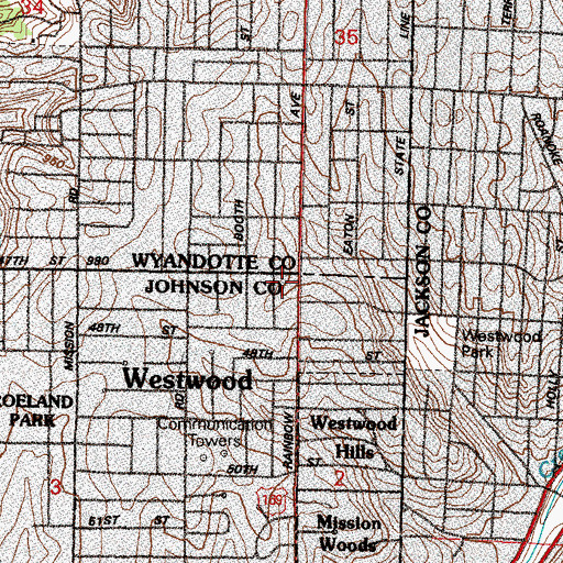 Topographic Map of Westwood Police Department, KS