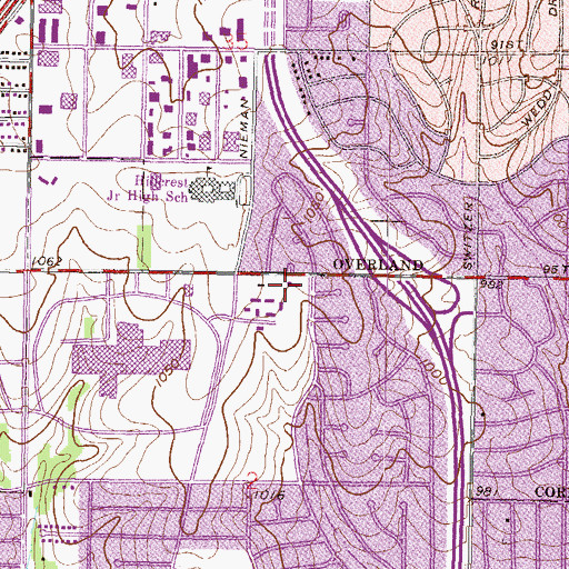 Topographic Map of Oak Park Library, KS