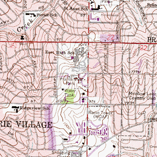 Topographic Map of Prairie Village Police Department, KS