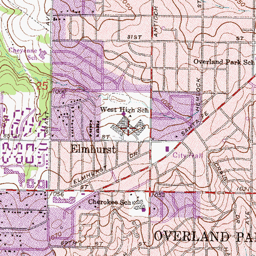 Topographic Map of Shawnee Mission West High School, KS