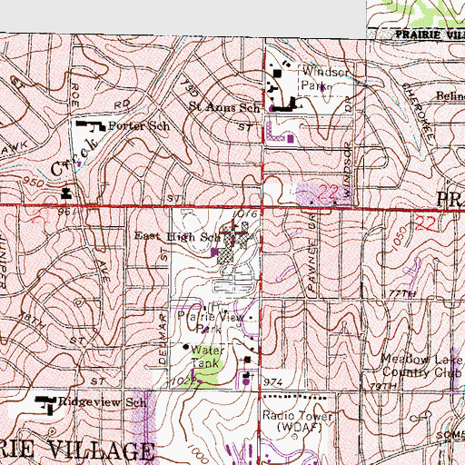 Topographic Map of Shawnee Mission East High School, KS