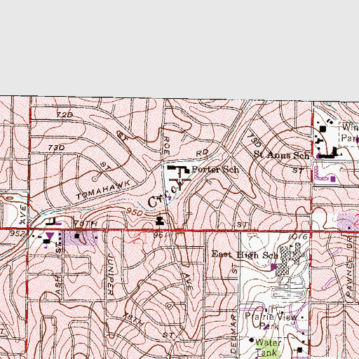 Topographic Map of Porter Park, KS