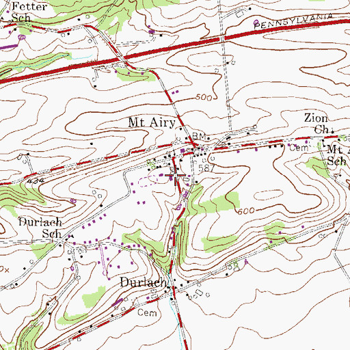 Topographic Map of Durlach - Mount Airy Fire Company Station 1 - 4, PA