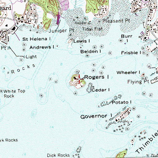 Topographic Map of Rogers Island, CT