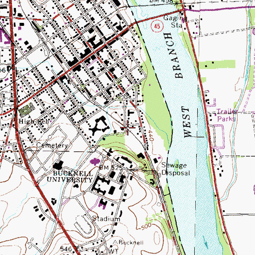 Topographic Map of Alumni House-Bucknell University, PA