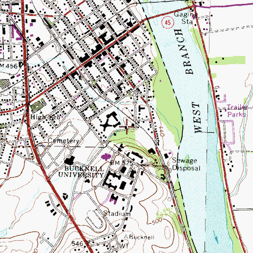 Topographic Map of Bucknell Hall, PA