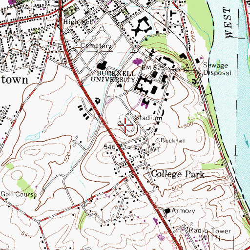 Topographic Map of Christy Mathewson Memorial Stadium, PA