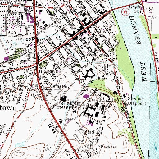 Topographic Map of Robert and Margaret Farrell Smith Hall, PA