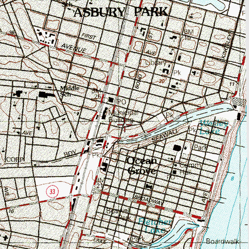 Topographic Map of Islamic Center of Asbury Park, NJ