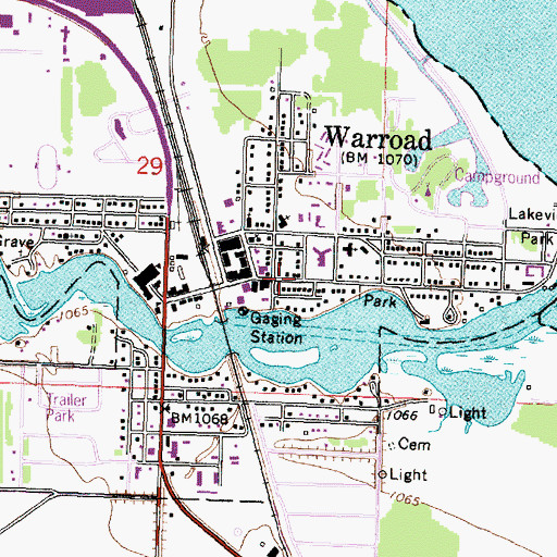 Topographic Map of Warroad Free Lutheran Church, MN