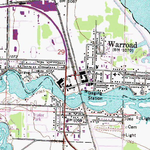 Topographic Map of Warroad City Hall, MN